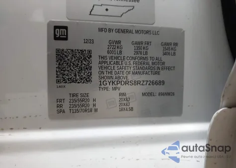 2024 Cadillac Xt6 Awd Premium Luxury z USA, uszkodzony, nr VIN 1GYKPDRS8RZ726689